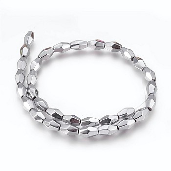 Electroplated Non-magnetic Synthetic Hematite Beads Strands, Polish, Rice, Platinum Plated, 12x7.5mm, Hole: 1.2mm, about 33pcs/strand, 15.74 inch(40cm)