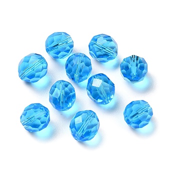 Glass Imitation Austrian Crystal Beads, Faceted, Round, Dodger Blue, 10mm, Hole: 1.4mm