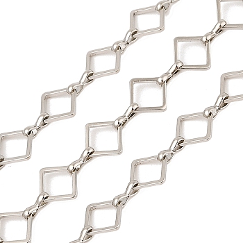 Rack Plating Rhombus Brass Link Chains, Cadmium Free & Lead Free, Long-Lasting Plated, Soldered, Platinum, 10.5x10.5x1mm