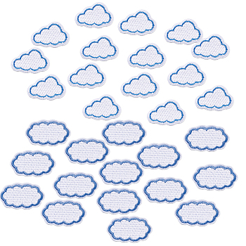 30Pcs 2 Styles Cloud Embroidery Sew on Cloth Patches, Sewing Craft Decoration, White, 24x34~40x1.5~1.8mm, 15pcs/style