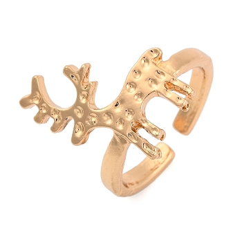 Christmas Deer Alloy Open Cuff Rings for Women, Light Gold, 18.5mm, Inner Diameter: Adjustable