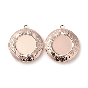 Brass Locket Pendants, Photo Frame Charms for Necklaces, Long-Lasting Plated, Lead Free & Cadmium Free, Flat Round, Rose Gold, 35.5x32.5x6mm, Hole: 2.1mm, Inner Diameter: 20mm