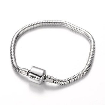 304 Stainless Steel European Style Round Snake Chains Bracelet Making, with European Clasps, Stainless Steel Color, 170x3mm