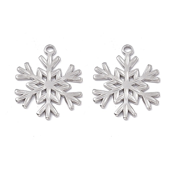 304 Stainless Steel Pendants, Snowflake Charm, Stainless Steel Color, 33x26.5x1.5mm, Hole: 3mm