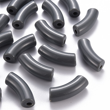 Opaque Acrylic Beads, Curved Tube, Gray, 36x13.5x11.5mm, Hole: 4mm, about 133pcs/500g