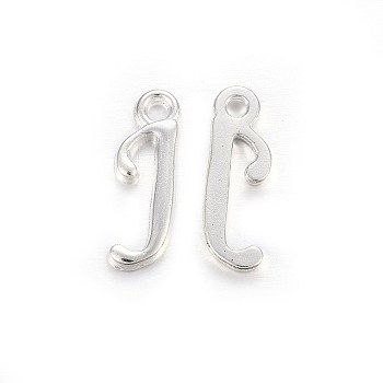 Silver Color Plated Alloy Letter Pendants, Rack Plating, Cadmium Free & Lead Free, Letter J, 13x4x2mm,Hole:1.50mm