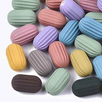 Rubberized Style Acrylic Corrugated Beads, Column, Mixed Color, 23.5x13.5mm, Hole: 2mm, about 165pcs/500g