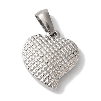 Non-Tarnish 304 Stainless Steel Pendants, Heart Charm, Stainless Steel Color, 17x16x4.5mm, Hole: 6x4mm