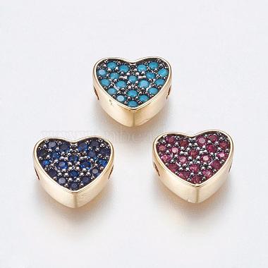 10mm Mixed Color Heart Brass+Cubic Zirconia Beads