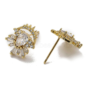 Rack Plating Brass Teardrop Stud Earrings with Cubic Zirconia(EJEW-D063-08G)-2