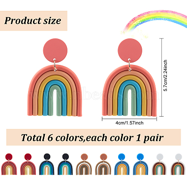 6 pares 6 aretes colgantes con forma de arco de arcilla polimérica de colores para mujer(EJEW-AN0004-33)-2