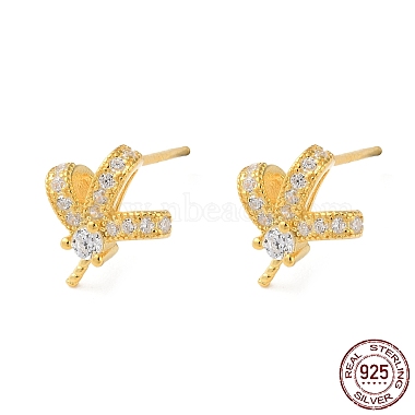 Real 18K Gold Plated Clear Bowknot Sterling Silver+Cubic Zirconia Stud Earring Findings