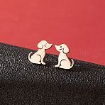 Stainless Steel Dog Stud Earrings, Left and Right, Rose Gold, 60x40mm(PW-WG53AF2-07)