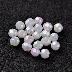 AB Color Plated Eco-Friendly Poly Styrene Acrylic Round Beads, Faceted, White, 8mm, Hole: 1mm(X-TACR-L004-8mm-78)