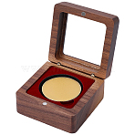 Wooden Badge Packing Magnetic Boxes, with Visible Window Lid, Square, Red, 6.8x6.8x3.6cm(CON-WH20006-017B)
