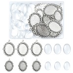 DIY Oval Dome Alloy Pendant Making Kits, with Glass Cabochons, Antique Silver, 18~40x13~30x2~5mm, Hole: 1.5~2mm, 10pcs/style(DIY-YW0010-14)