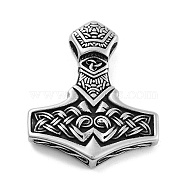 Viking 304 Stainless Steel Pendants, Mjolnir Thor Hammer Charm, Antique Silver, 41x34.5x7mm, Hole: 4.5mm(STAS-N105-04H-AS)