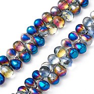 Electroplate Glass Beads Strands, Top Drilled Beads, Half Rainbow Plated, Teardrop, Colorful, 13~13.5x9.5mm, Hole: 0.9mm, about 120pcs/strand, 23.62 inch(60cm)(EGLA-L033-HR01)