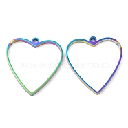 304 Stainless Steel Open Back Bezel Heart Pendants, For DIY UV Resin, Epoxy Resin, Pressed Flower Jewelry, Rainbow Color, 32x30x3mm, Hole: 2.2mm, Inner Diameter: 26x28mm(STAS-Z040-03RC)