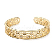 Brass Micro Pave Clear Cubic Zirconia Cuff Bangles, Hollow, Real 18K Gold Plated, Inner Diameter: 2-1/4 inch(5.75cm)(BJEW-A116-05G)