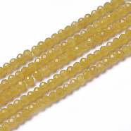 Natural Green Jade Beads Strands, Faceted, Rondelle, Gold, 3x2.5mm, Hole: 0.2mm, about 130~140pcs/strand, 15.5~16 inch(39~40cm)(X-G-F596-45A)