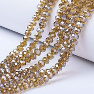 Electroplate Glass Beads Strands, Pearl Luster Plated, Faceted, Rondelle, Dark Goldenrod, 6x5mm, Hole: 1mm, about 85~88pcs/strand, 16.1~16.5 inch(41~42cm)(EGLA-A034-T6mm-A12)