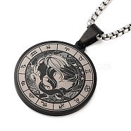 Retro Mandala 201 Stainless Steel Box Chain Constellation Pendant Necklaces for Women Men, Black, Gemini, 28.35 inch(72cm)(NJEW-M223-01E)