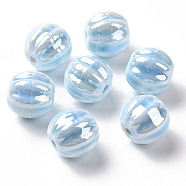 Handmade Pearlized Porcelain Beads, Pearlized, Pumpkin, Light Sky Blue, 13x12mm, Hole: 2mm(X1-PORC-G010-01B)