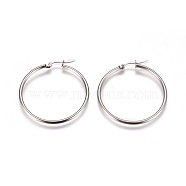 201 Stainless Steel Hoop Earrings, with 304 Stainless Steel Pin, Hypoallergenic Earrings, Ring Shape, Stainless Steel Color, 38mm, Pin: 0.7x1mm(EJEW-F237-02A-P)