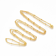 Brass Coated Iron Curb Chain Necklace Making, with Beads and Lobster Claw Clasps, Golden, 32 inch(81.5cm)(MAK-T006-01G)