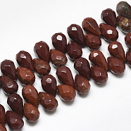 Natural Red Rainbow Jasper Beads Strands, Top Drilled Beads, Faceted, Teardrop, 9~9.5x6mm, Hole: 0.8mm, about 44pcs/strand, 7.6 inch(G-S357-C02-02)