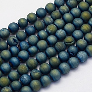 Electroplate Natural Druzy Agate Beads Strands, Round, Frosted, Green Plated, 10mm, Hole: 1mm, about 38pcs/strand, 15.7 inch(40cm)(X-G-G708-10mm-10)