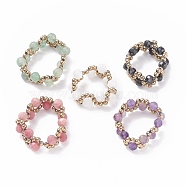 Natural Gemstone & Glass Seed Braided Bead Finger Ring, Gemstone Wire Wrap Jewelry for Women, Inner Diameter: 18~22mm(RJEW-JR00465)