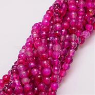 Natural Agate Bead Strands, Dyed, Faceted, Round, Camellia, 8mm, Hole: 1mm, about 47pcs/strand, 14 inch(G-G882-8mm-C01-6)