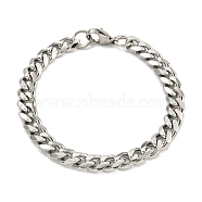 201 Stainless Steel Curb Chain Bracelets with Lobster Claw Clasps for Men, Stainless Steel Color, 7.28 inch(18.5cm)(BJEW-P316-01A-P)