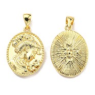 Rack Plating Brass Pendants, Lead Free & Cadmium Free, Long-Lasting Plated, Oval with Human Charm, Real 18K Gold Plated, 22.5x16x5mm, Hole: 6x3mm(KK-D026-20G)