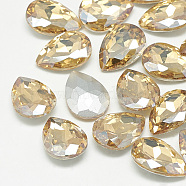 Pointed Back Glass Rhinestone Cabochons, Back Plated, Faceted, teardrop, Light Colorado Topaz, 18x13x5mm(RGLA-T081-13x18mm-06)