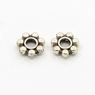 Tibetan Style Alloy Daisy Spacer Beads, Lead Free & Cadmium Free, Snowflake, Antique Silver, 4x1.5mm, Hole: 1mm, about 1492pcs/100g(X-TIBEB-S039-013AS-RS)