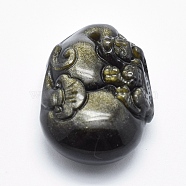 Natural Golden Sheen Obsidian
Pendants, Carved Pi Xiu, 34.5x24x12.5mm, Hole: 2mm(G-P360-06)