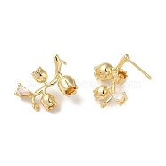 Brass with Clear Cubic Zirconia Stud Earring Findings, Flower, Real 14K Gold Plated, 19.5x15.5mm, Hole: 1.4mm, Pin: 0.5x14mm(KK-G499-03G)