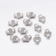 Tibetan Style Alloy Beads, Rhombus, Cadmium Free & Nickel Free & Lead Free, Antique Silver, 15x12.5x4.5mm, Hole: 1.5mm(LF10426Y-NF)