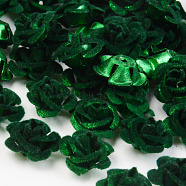 Flocky Aluminum Beads, Rose Flower, Green, 15x15x9mm, Hole: 1.4mm, about 1000pcs/bag(FALUM-S001-001G)