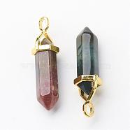Natural Indian Agate Double Terminated Pointed Pendants, with Random Alloy Pendant Hexagon Bead Cap Bails, Golden, Bullet, 37~40x12.5x10mm, Hole: 3x4.5mm(G-G902-B13)