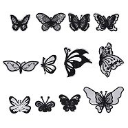 40Pcs 12 Style Computerized Embroidery Organza Ornament Accessories, Sew on Patches, Butterfly, Black, 30~62x35~98mm(WI-FH0001-01)