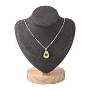 Necklace Bust Display Stand, with Wood Base, Microfiber Cloth and Card Paper, Gray, 14.3x17.4cm(NDIS-I002-01A)