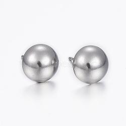 Tarnish Resistant 304 Stainless Steel Stud Earrings, Hypoallergenic Earrings, Half Round, Stainless Steel Color, 16.5x10x4.5mm, Pin: 0.8mm(STAS-H376-72)