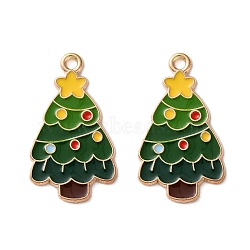Alloy Enamel Pendants, Christmas Theme, Light Gold, Christmas Tree, 27x15x1.2mm, Hole: 1.8mm(ENAM-I061-01KCG-01)