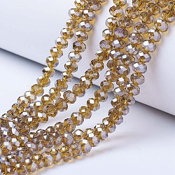 Electroplate Glass Beads Strands, Pearl Luster Plated, Faceted, Rondelle, Dark Goldenrod, 6x5mm, Hole: 1mm, about 85~88pcs/strand, 16.1~16.5 inch(41~42cm)(EGLA-A034-T6mm-A12)