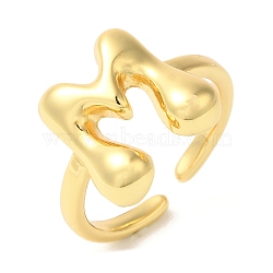 Brass Open Cuff Rings, for Women, Lead Free & Cadmium Free, Real 18K Gold Plated, Letter M, 14mm, Adjustable(RJEW-U008-06M-G)