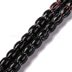 Handmade Lampwork Beads Strands, Rarrel, Black, 8x7.5mm, Hole: 1.2mm, about 47pcs/strand, 14.69''(37.3cm)(LAMP-K041-01B-01)